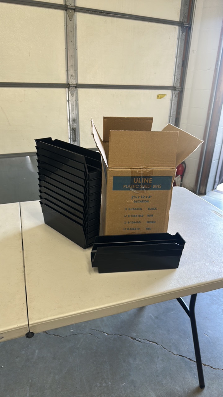 New Uline 2 34x 12x 4 black plastic bins (lot 36)