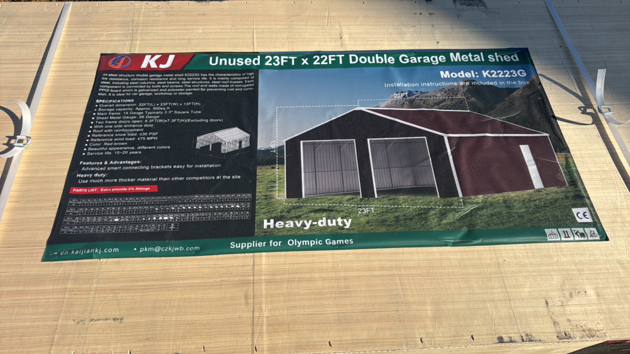 2025 K2223G Unused 23ftx22ft Double Garage Metal shed