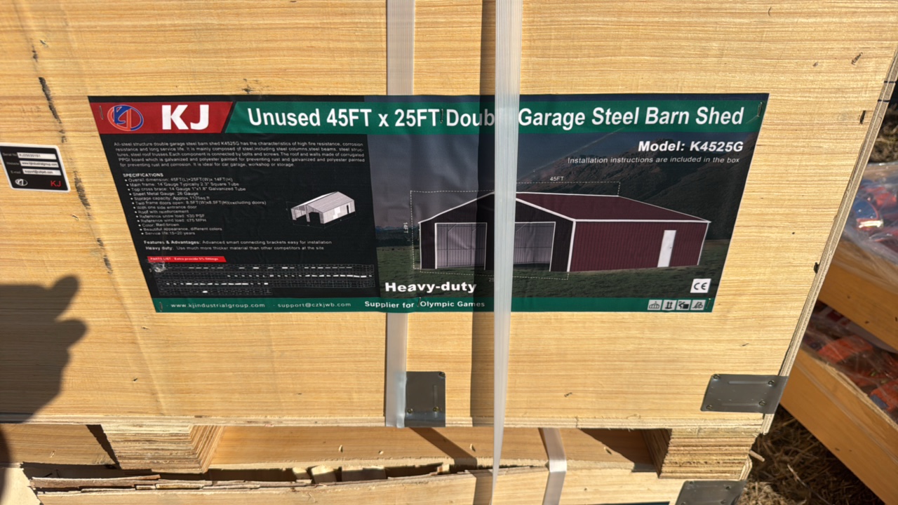2025 K4525G Unused 45FTx25FT Double Garage Steel Barn Shed