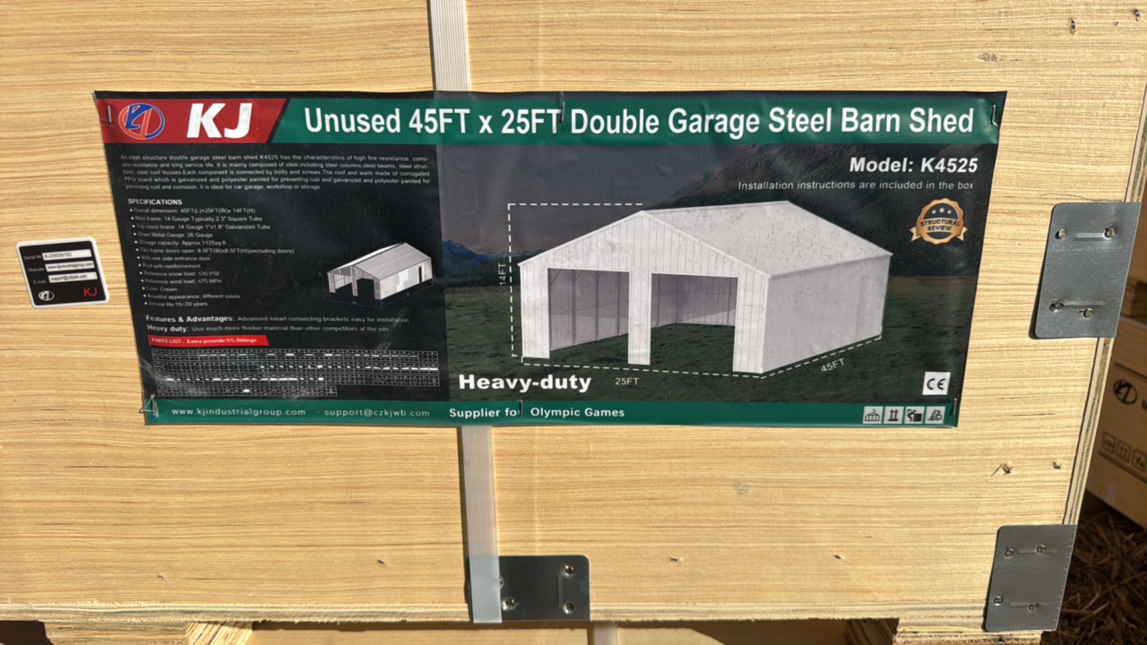 2025 K4525 Unused 45FTx25FT Double Garage Steel Barn Shed