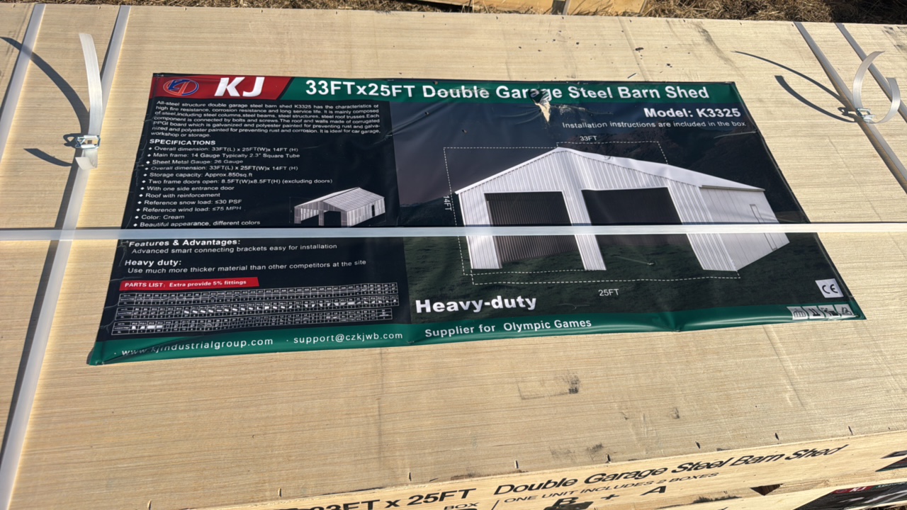 2025 K3325 Unused 33FTx25FT Double Garage Steel Barn