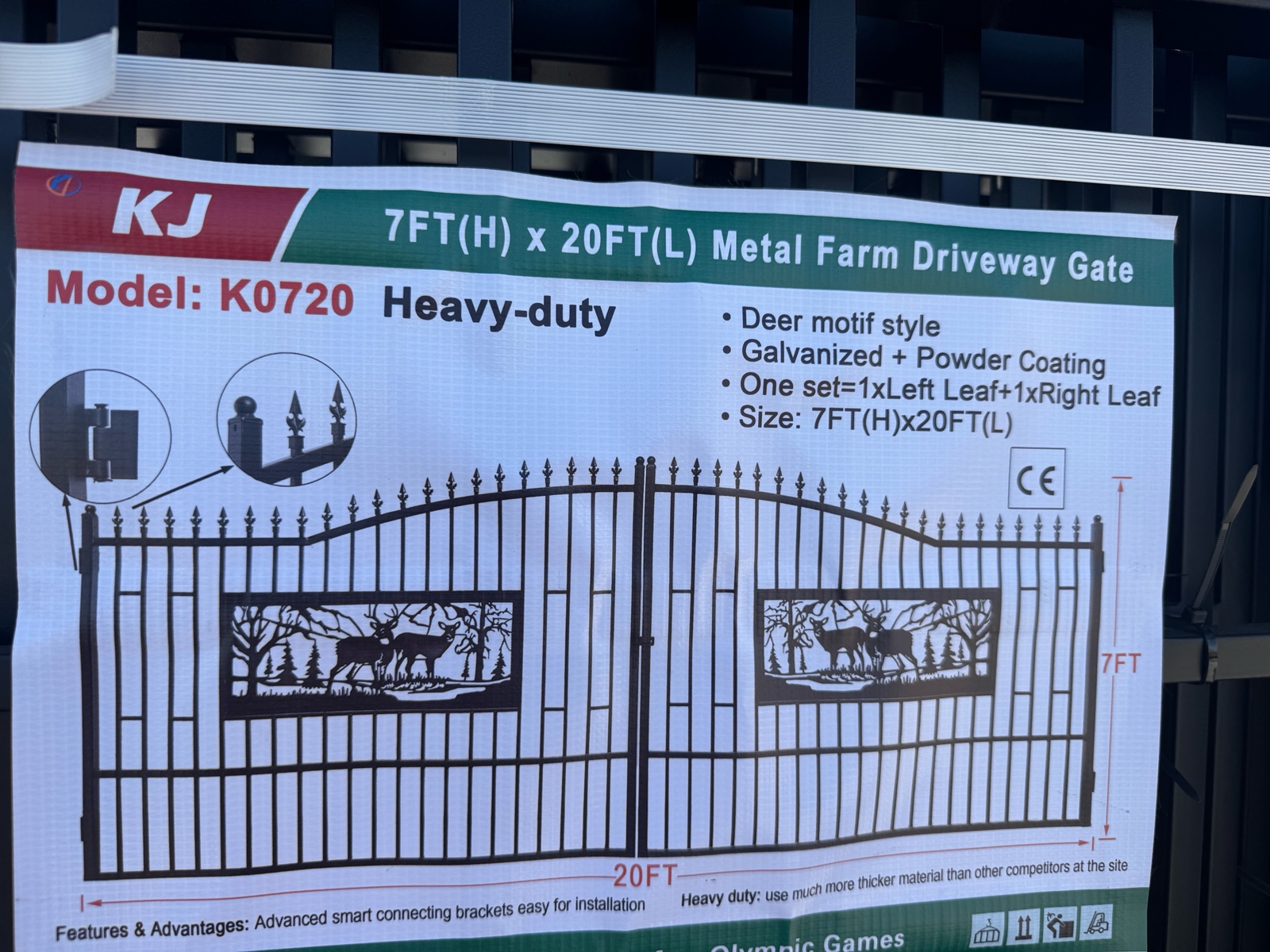 2025 K0720 Unused 7FT(H)x 20FT(L) Metal Farm Driveway Gate