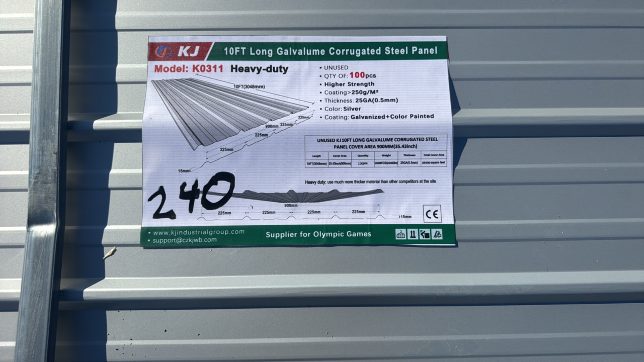 2025 K0311 Unused 10FT Long Galvalume Corrugated Steel Panel