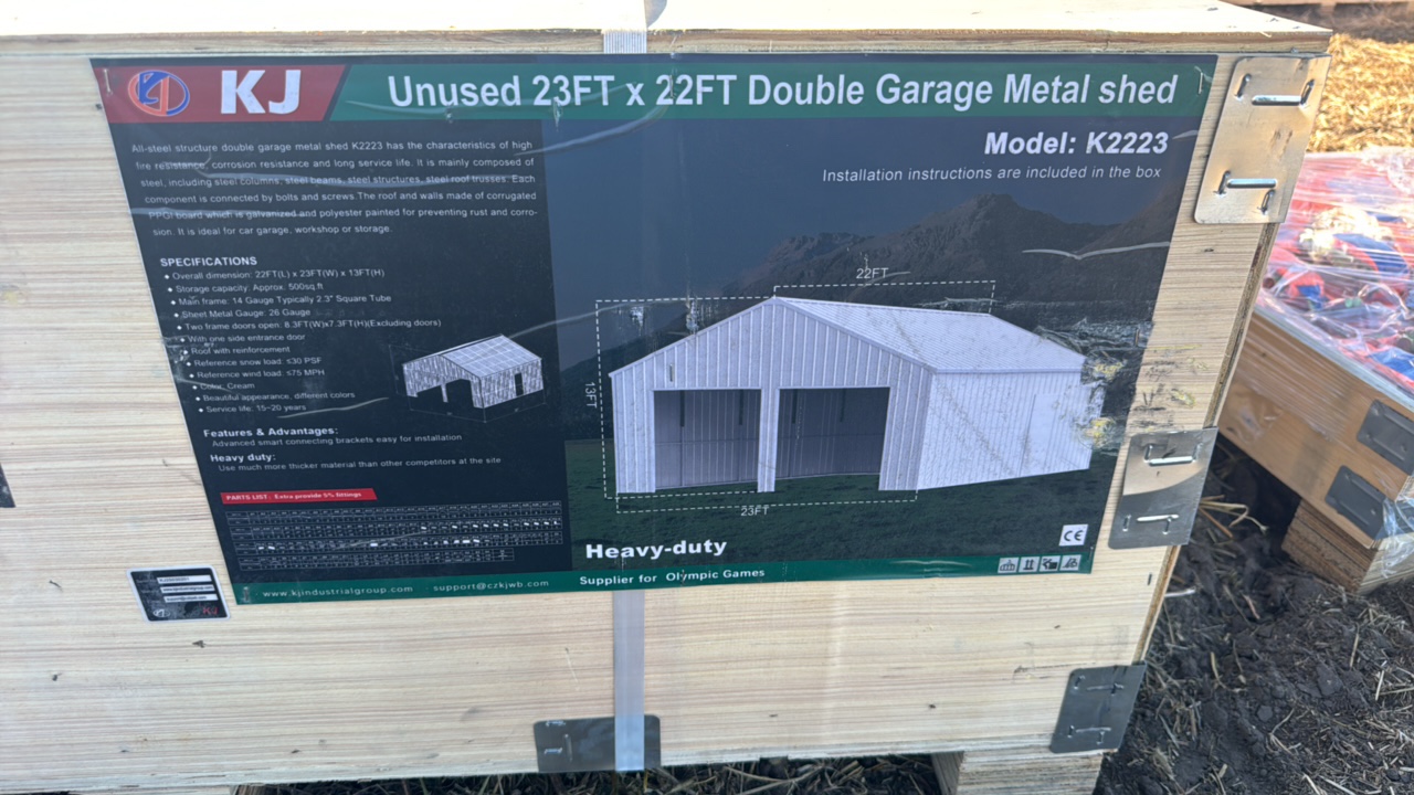 2025 K2223G Unused 23ftx22ft Double Garage Metal shed