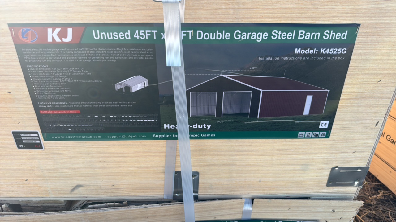 2025 K4525G Unused 45FTx25FT Double Garage Steel Barn Shed