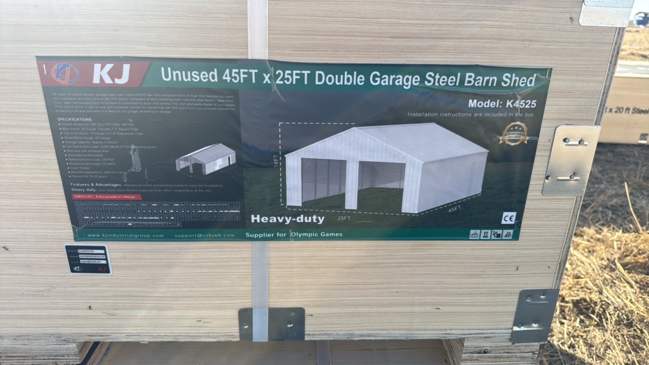 2025 K4525 Unused 45FTx25FT Double Garage Steel Barn Shed