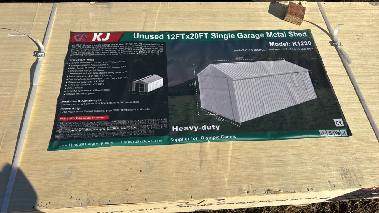 2025 K1220 Unused 12ftx20ft Single Garage Metal Shed