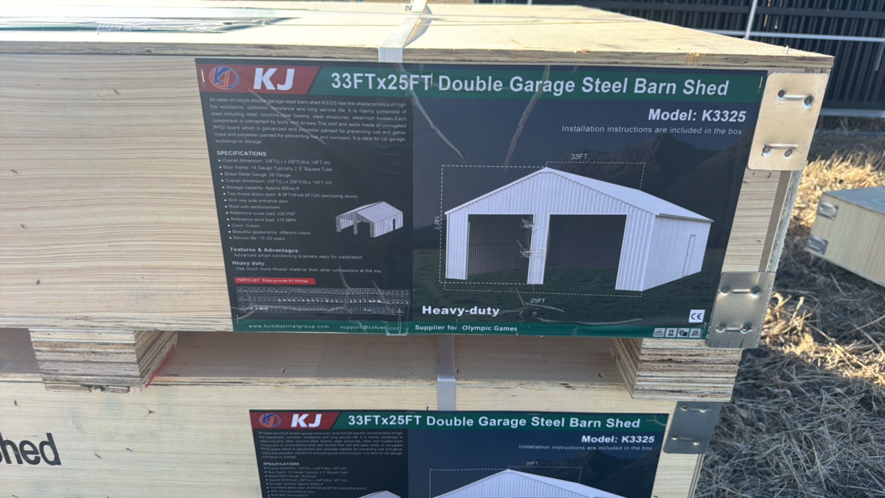 2025 K3325 Unused 33FTx25FT Double Garage Steel Barn