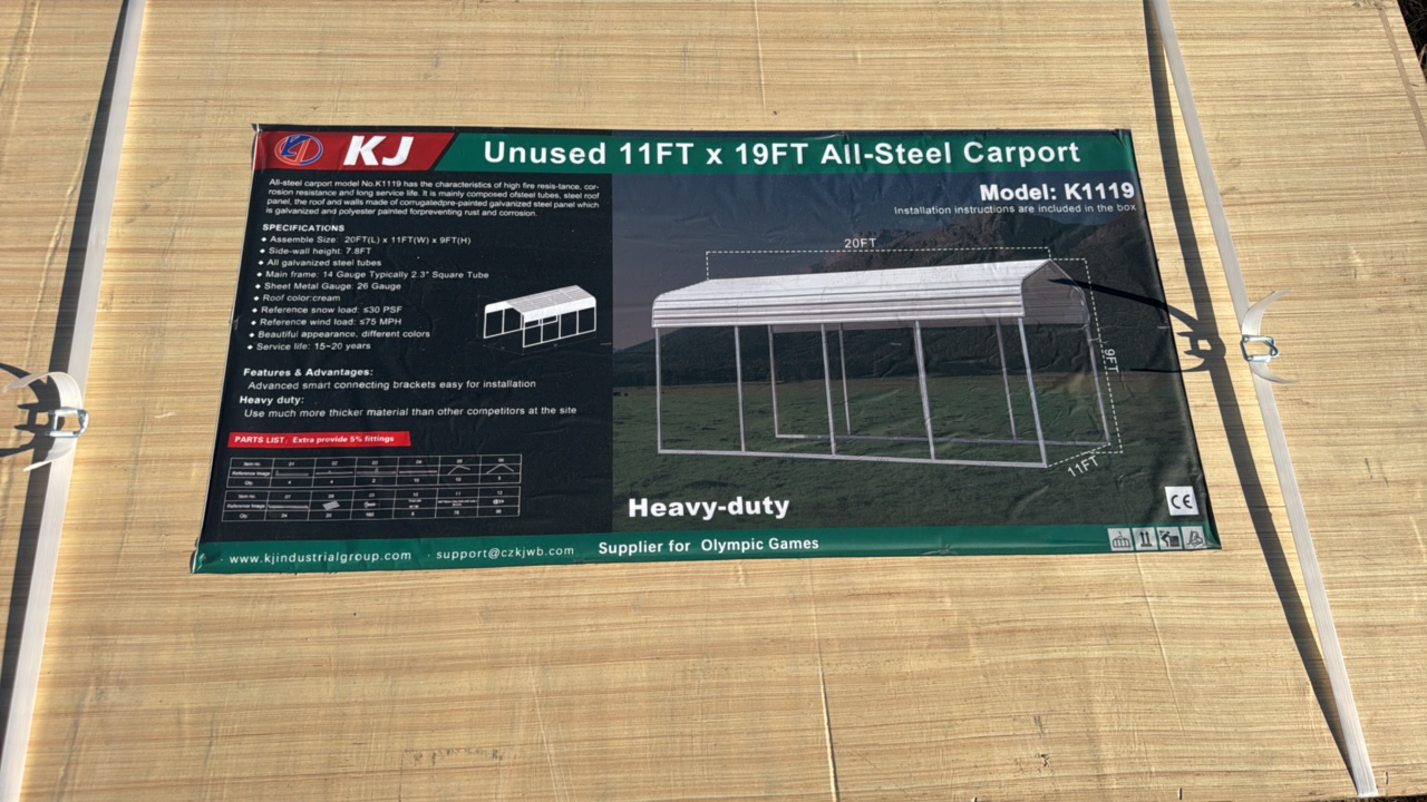 2025 K1119 Unused 11FTx19FT All- Steel Carport