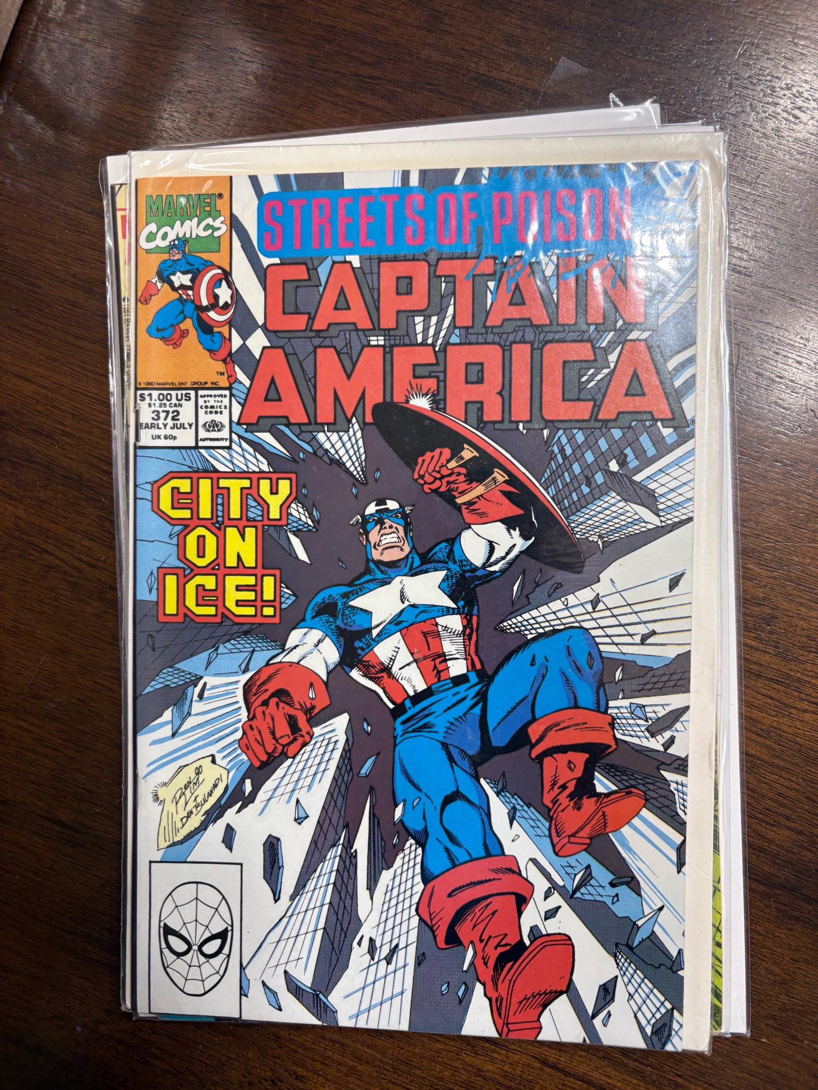 Vintage Captain America Comic Book Streets of Poison City on Ice Issue #372