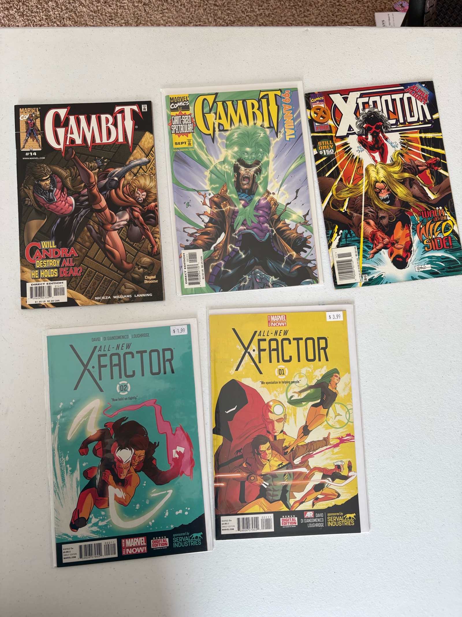 X-Factor and Gambit Comic Book Lot 5 Comics Marvel Spinoff of X-Men