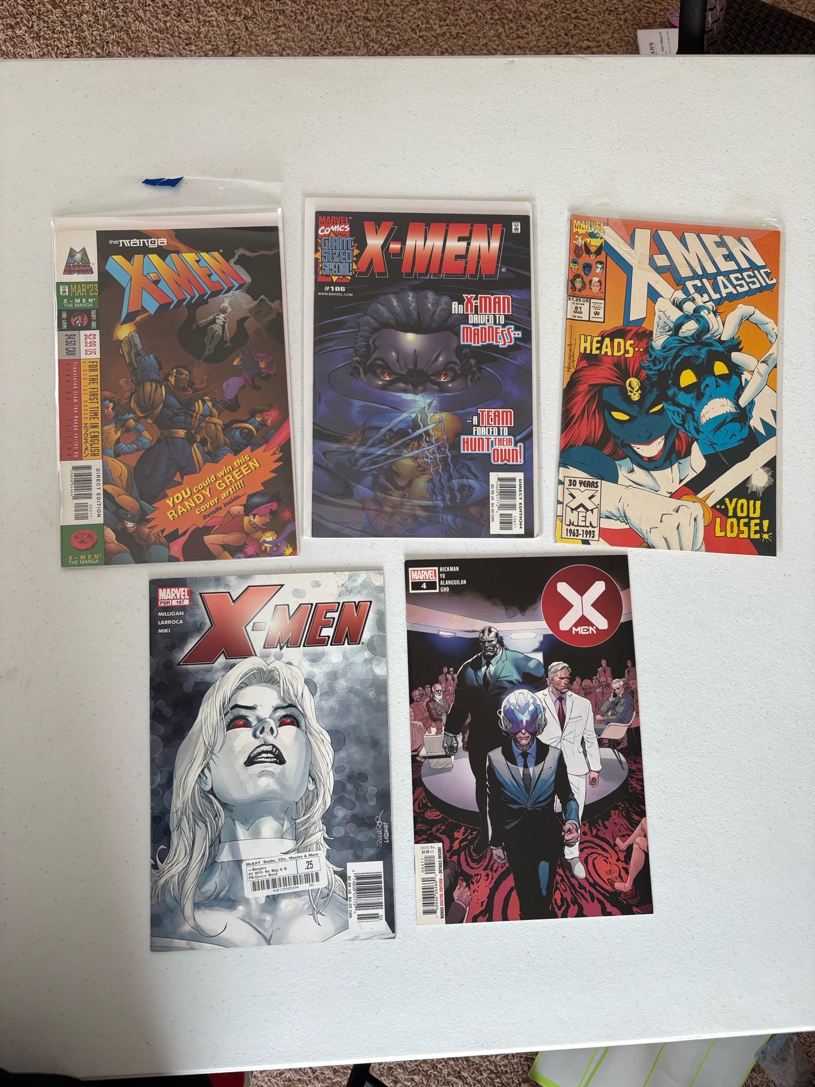X-Men Comic Book Lot Marvel, 5 Comics Mix of Different X-Men Series