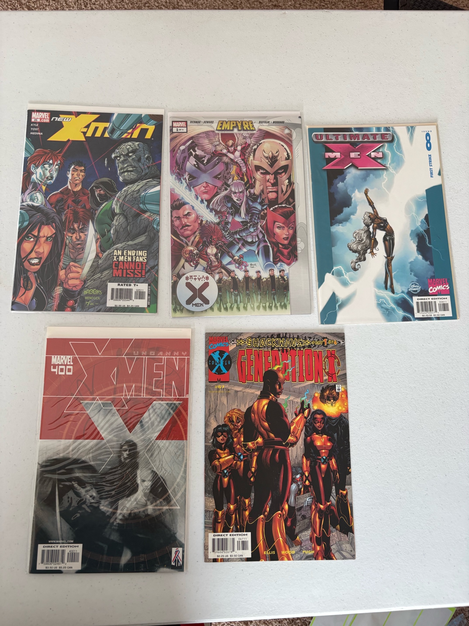 X-Men Comic Book Lot Marvel, 5 Comics Mix of Different X-Men Series