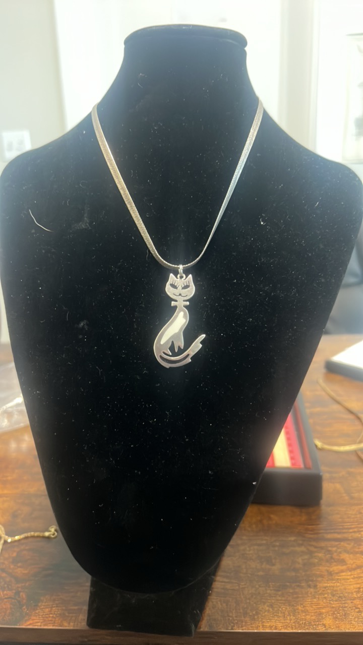 Sterling cat pendant and necklace
