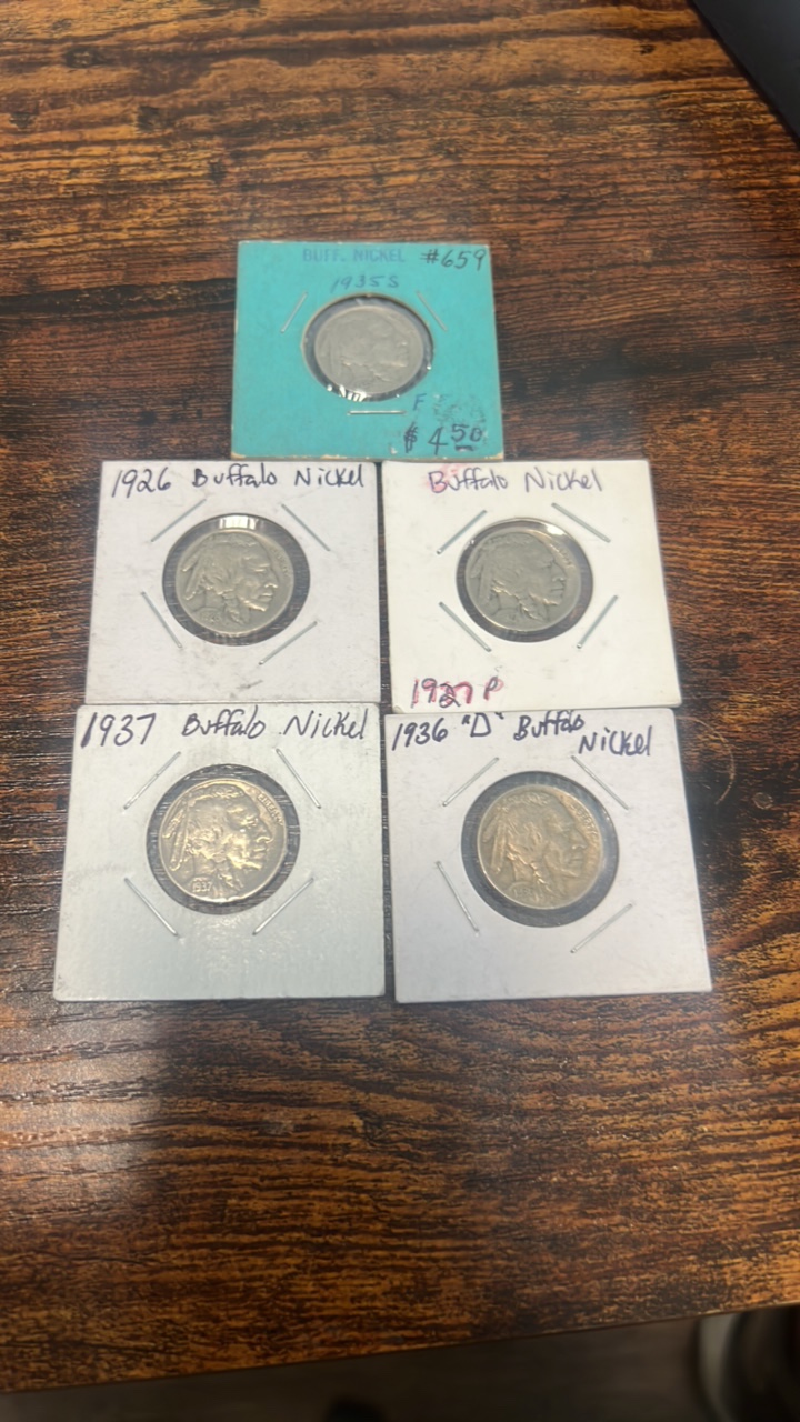 buffalo nickel lot of 5 1926-1937
