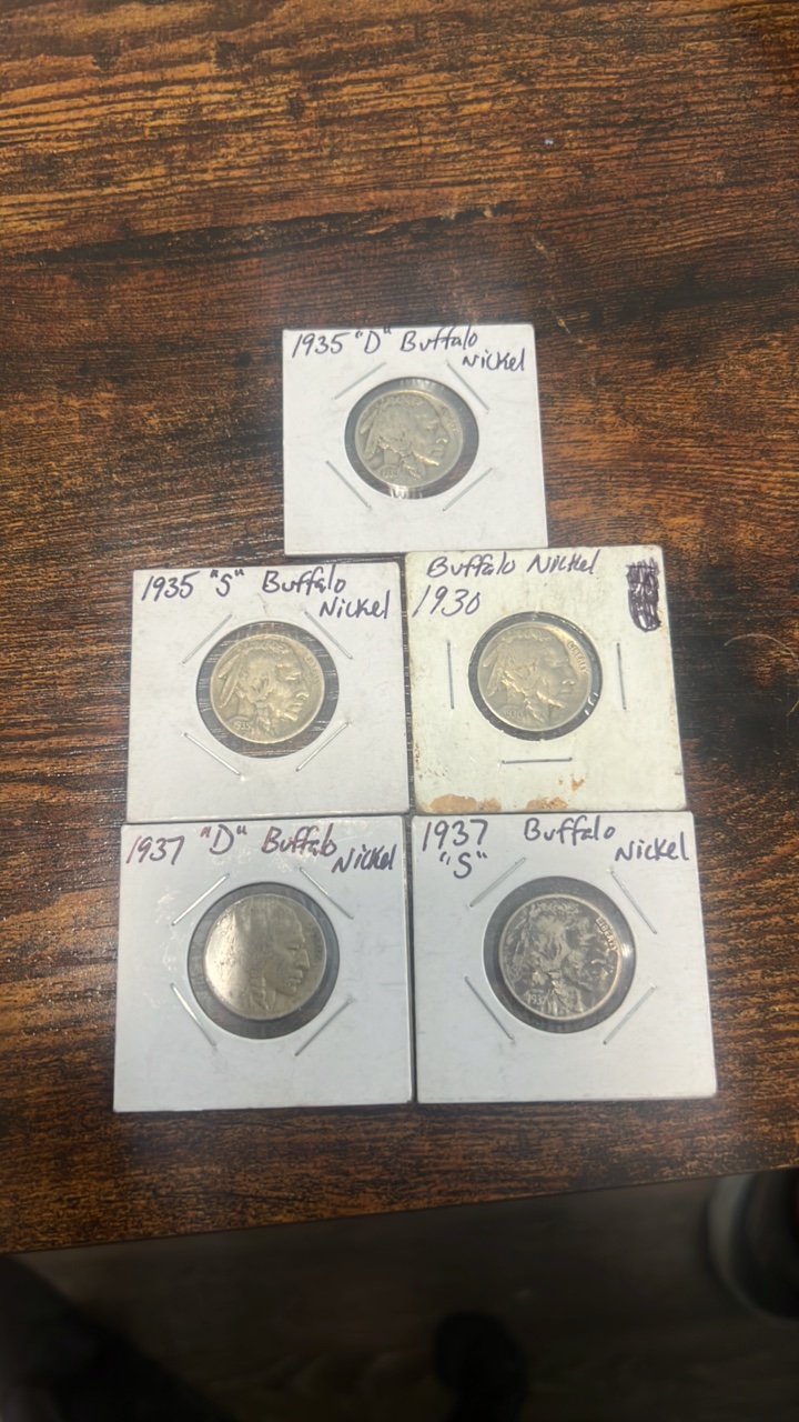 buffalo nickels lot of 5 1930-1937