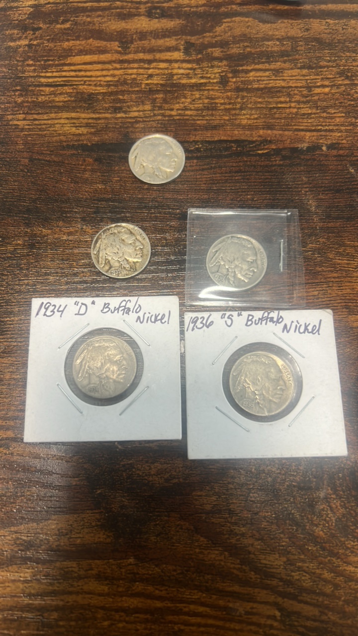 buffalo nickels lot of 5 1926-1936