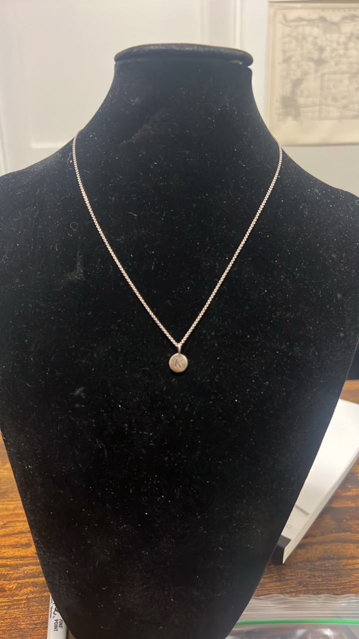 sterling silver K charm and necklace