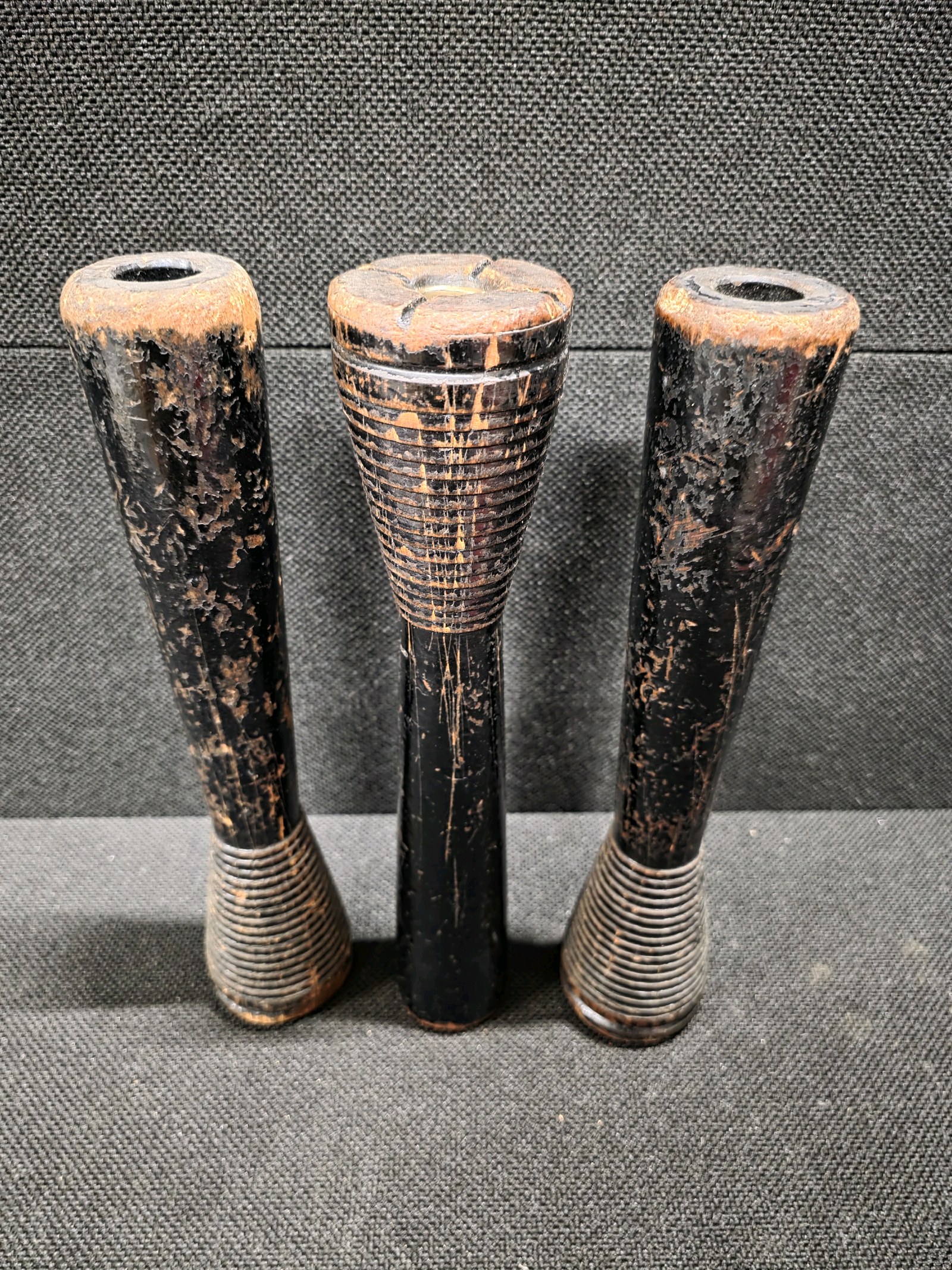 3 VINTAGE 12 Wooden Industrial Textile Bobbin Spool Spindle-PA Mills Great Patina