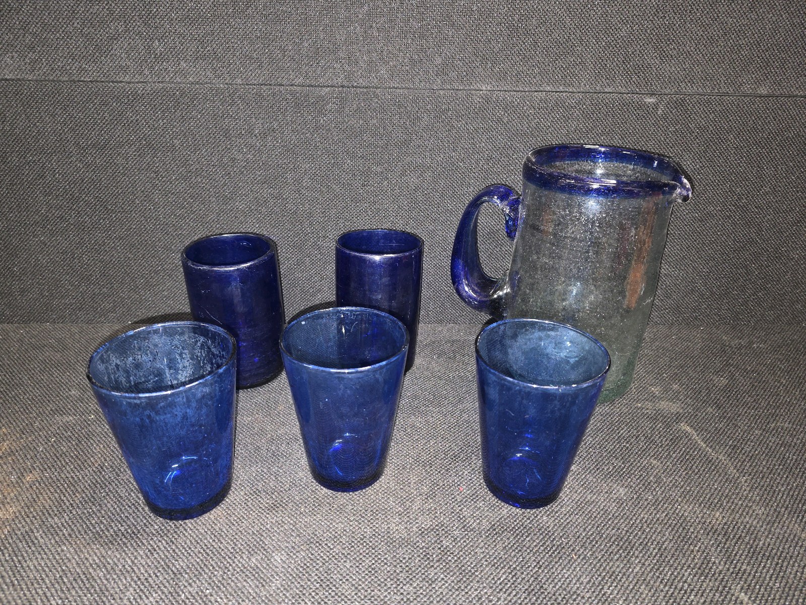 Blue Glassware, Including 1 Large Blown - Glass Pitcher