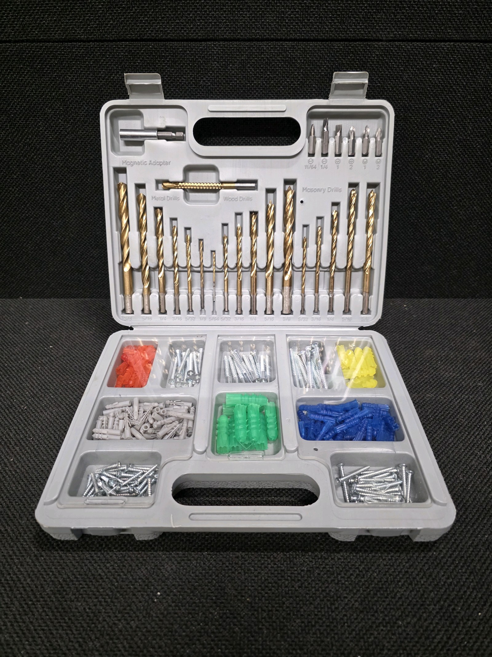 BRAND-NEW Wall Anchor Installation Kit, Complete with 18 Drill Bits for Wood, Metal and Masonry Applications