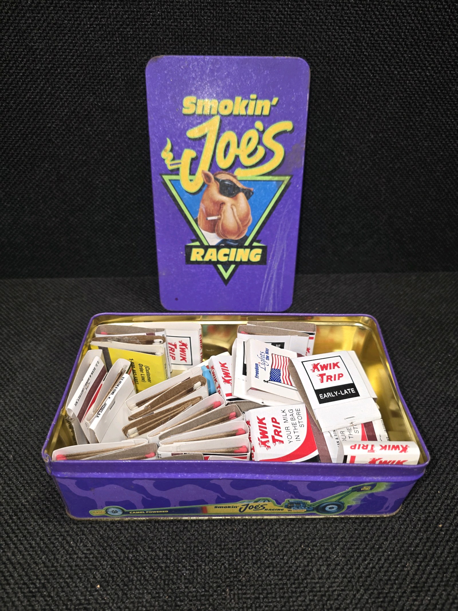 Vintage 1994 Smokin Joes Racing Tin, full of match-packs