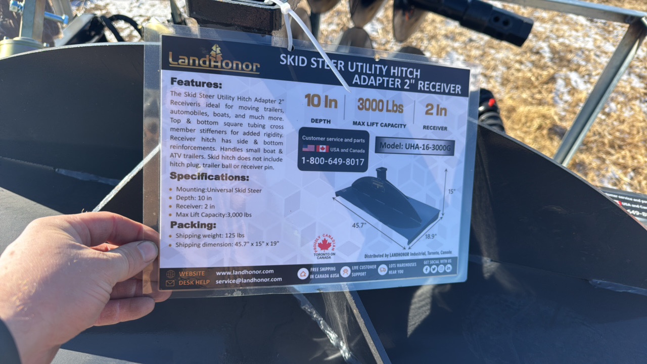 Skid Steer Utility Hitch Adapter 2 ReceiverLandhonor2025UnusedUHA-16-3000G