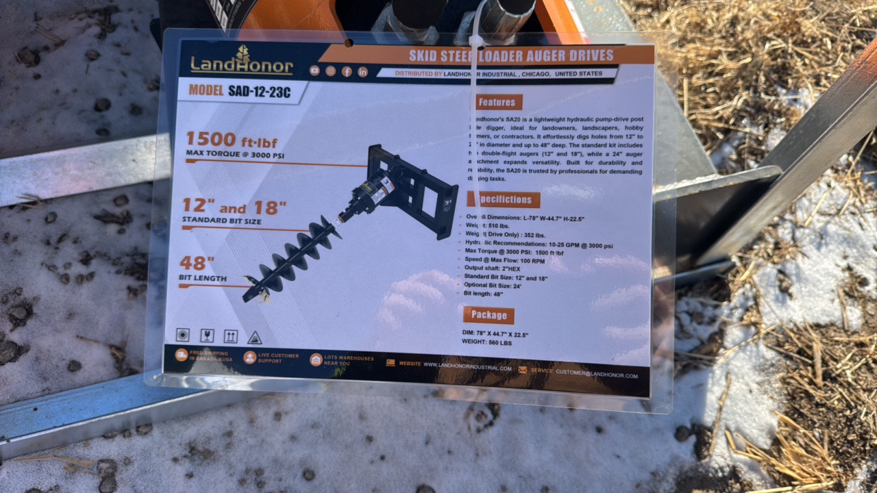 Skid Steer Loader Auger DrivesLandhonor2025UnusedSAD-12-23C