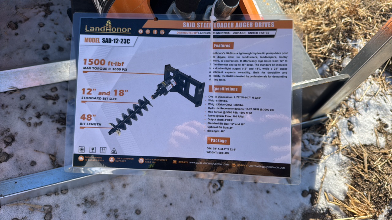 Skid Steer Loader Auger DrivesLandhonor2025UnusedSAD-12-23C