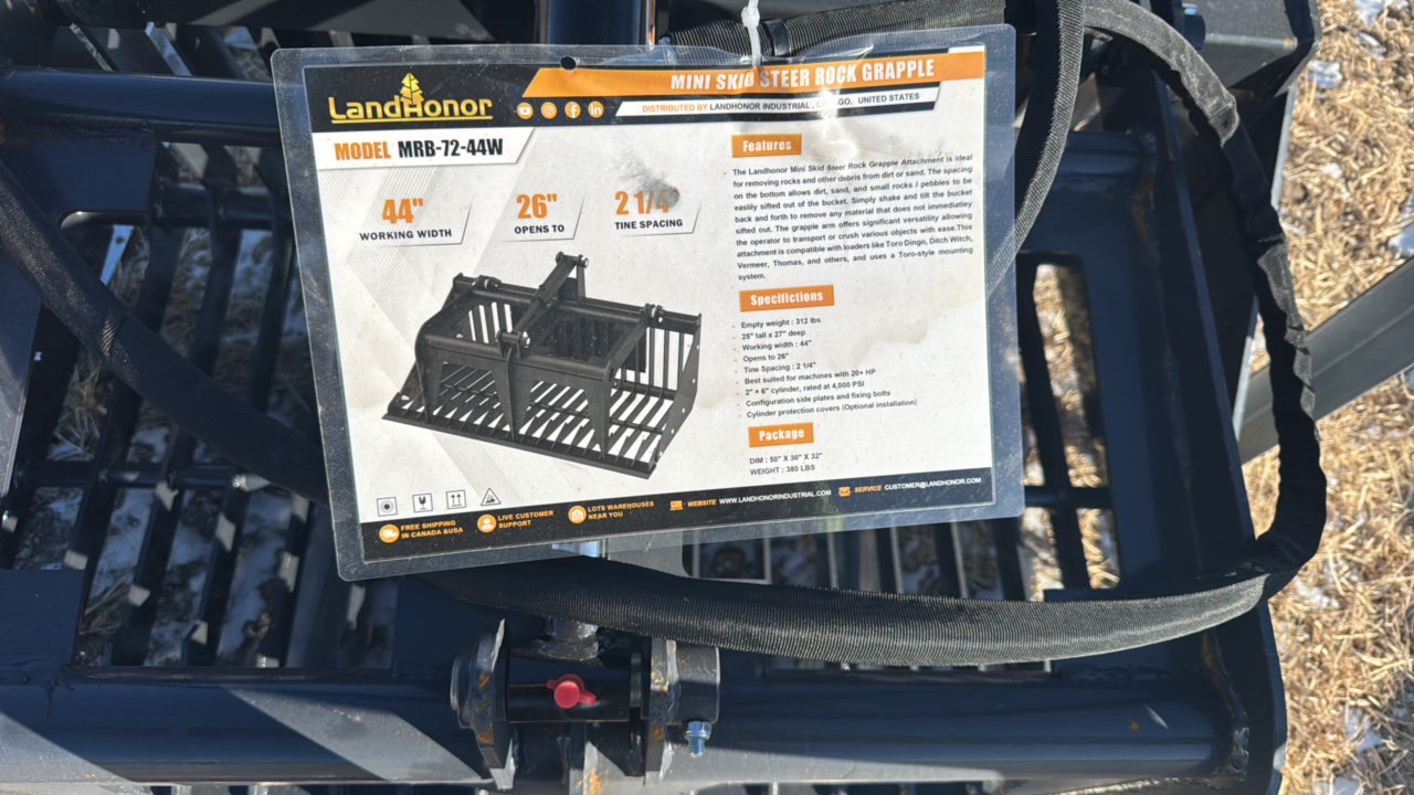 Mini Skid Steer rock Grapple BucketLandhonor2025UnusedMRB-72-44W