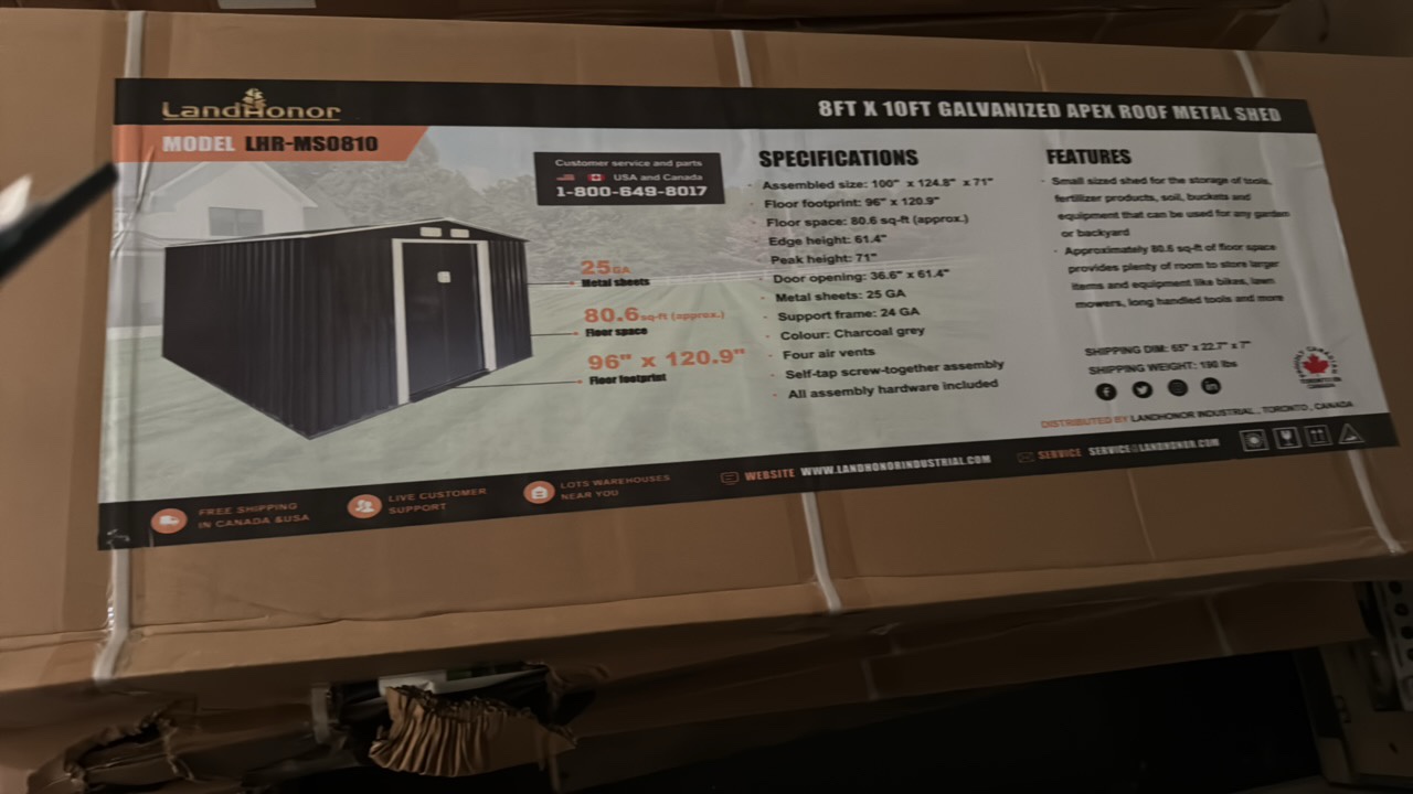 8ft x 10ft Galvanized Apex Roof Metal Shed Landhonor 2025 Unused LHR-MS0810