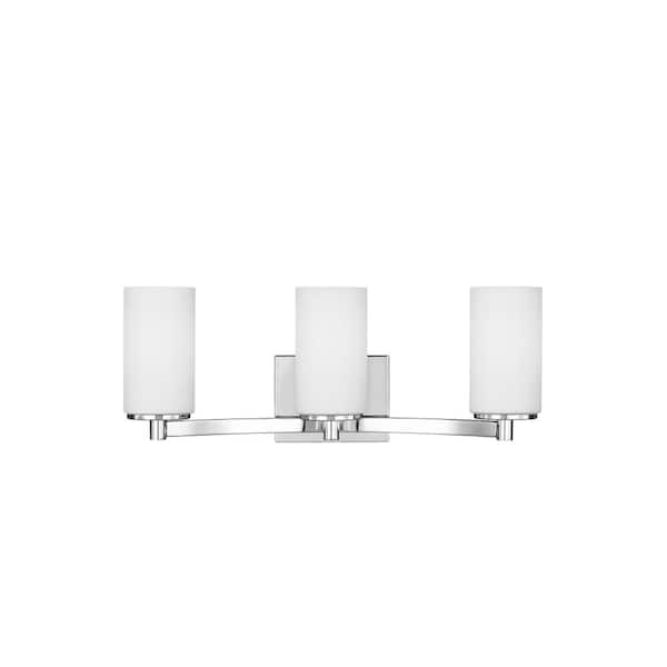 Generation Lighting Hettinger 20 in. 3-Light Chrome Transitional Contemporary Wall Bathroom Vanity Light with Etched White Glass Shades
