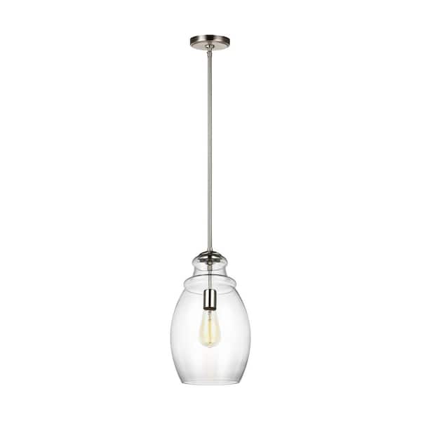 Marino 1-Light Satin Nickel Hanging Pendant with Clear Glass Shade