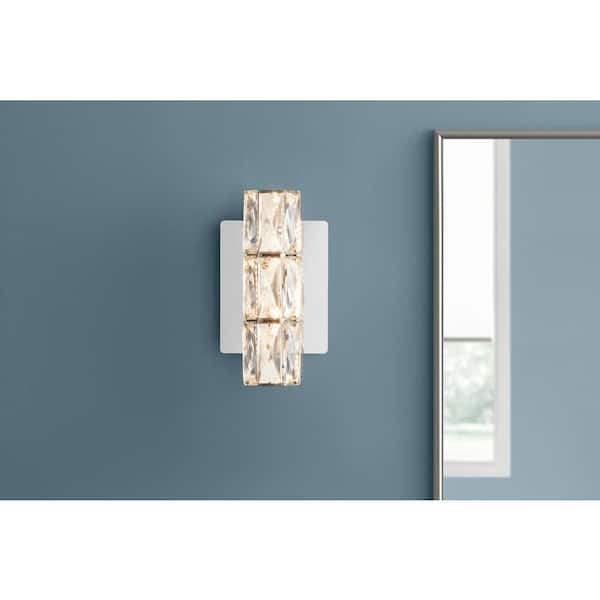 (2) Home Decorators Collection Keighley Integrated LED Chrome and Crystal Indoor Wall Sconce Light Fixture