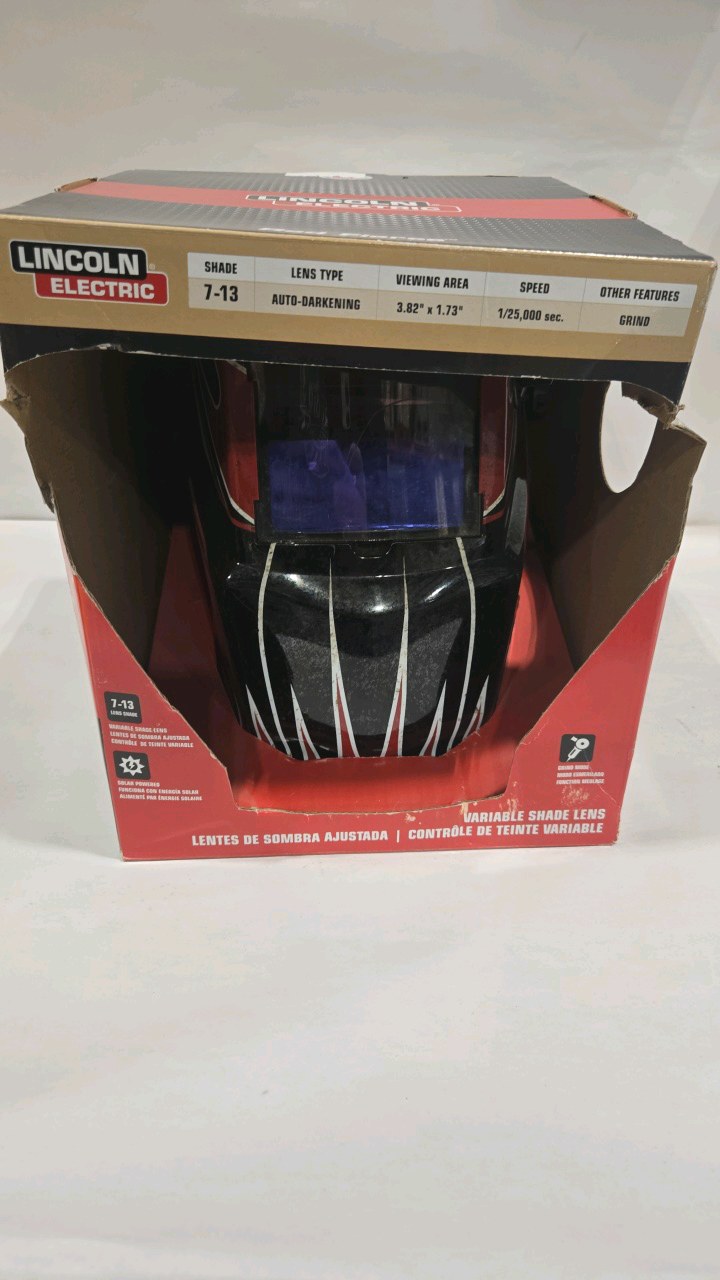 Lincoln Electric Auto-Darkening Welding Helmet with Variable Shade Lens No. 7-13 (1.73 x 3.82 in. Viewing Area), Red Fierce Design