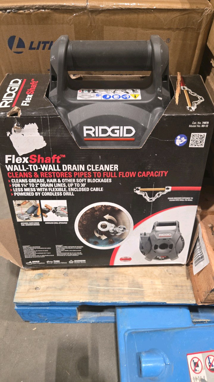 RIDGID K9-12 FlexShaft Wall-to-Wall Drain Cleaner, 14 in. x 30 ft. Cleans 1-14 in. to 2 in. Pipes to Full Flow Capacity
