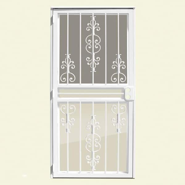 Unique Home Designs 36 in. x 80 in. Estate White Recessed Mount All Season Security Door with Insect Screen and Glass Inserts