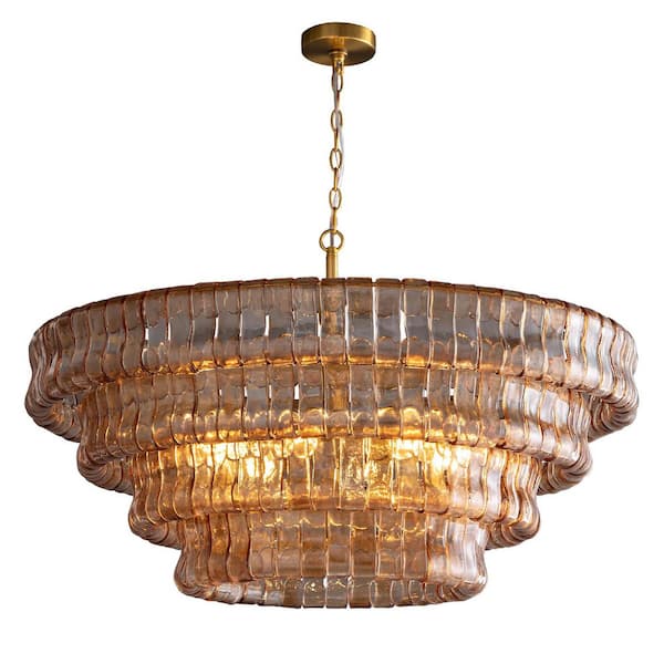 YUYI Modern Chandelier 36 in. 6-Lights Gold Crystal Drum Chandelier for Dining Room, Living Room, Kitchen Island, Foyer
