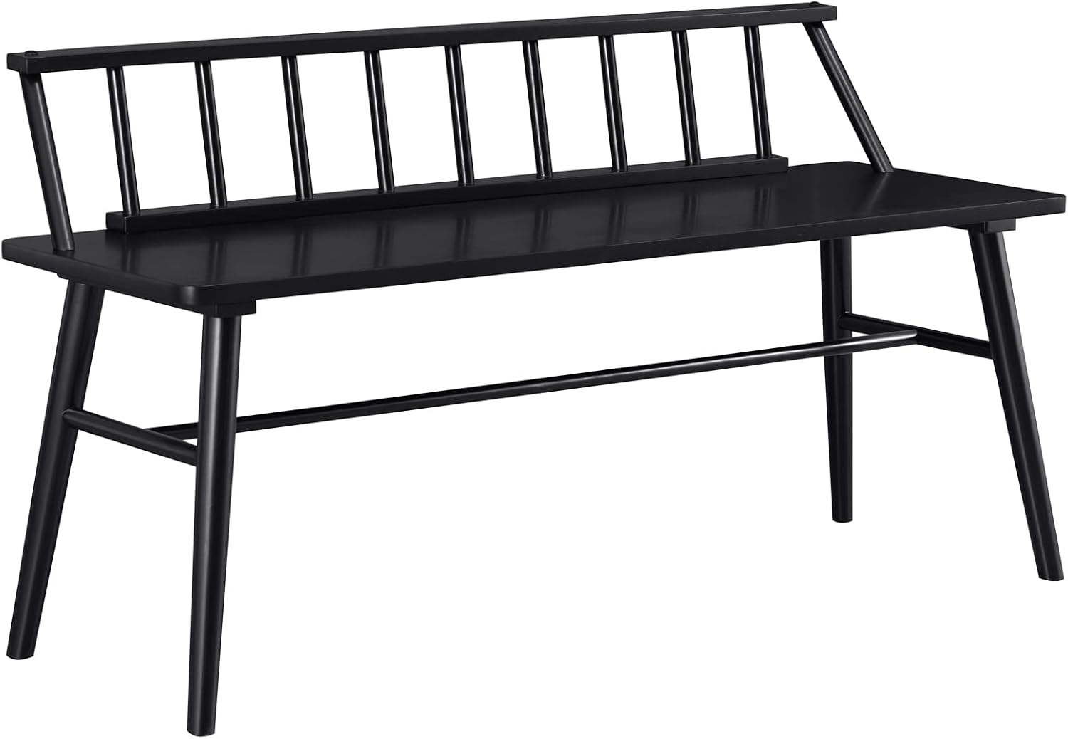 Walker Edison Lennon Boho Solid Wood Low Spindle-Back Bench 47 Inch Black