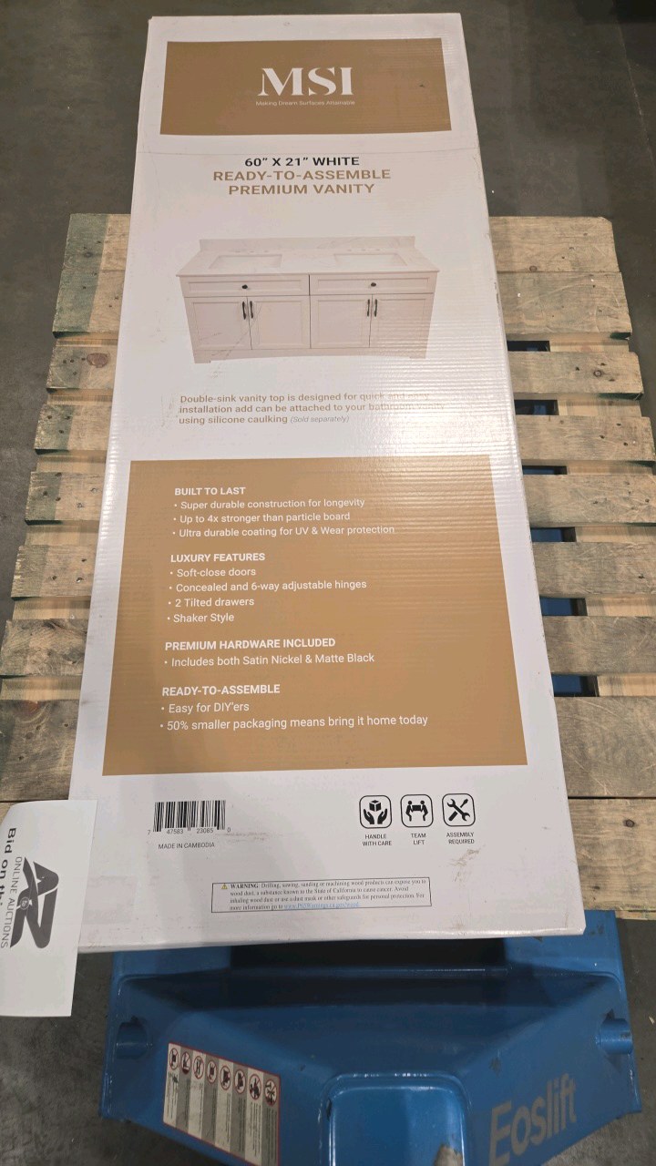 MSI Freestanding Vanity 60 in. W x 21.75 in. D x 33 in. H Unassembled Bath Vanity Cabinet without Top in White