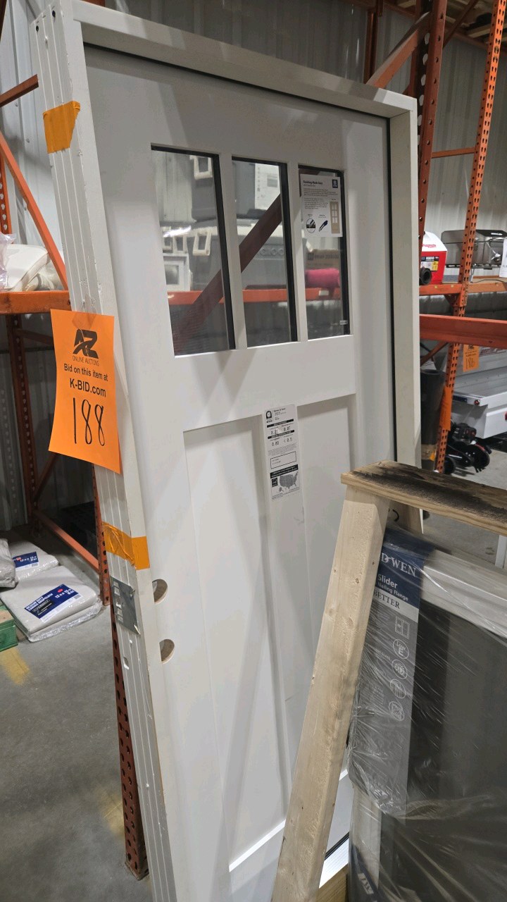 Steves & Sons 36 in. x 80 in. Legacy 3 Lite Toplite Clear Glass Right Hand Inswing White Primed Fiberglass Prehung Front Door