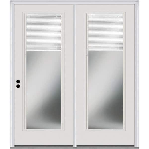 MMI DOOR 63 in. x 81.75 in. Clear Glass Internal Blinds Fiberglass Smooth Prehung Right Hand Full Lite Stationary Patio Door