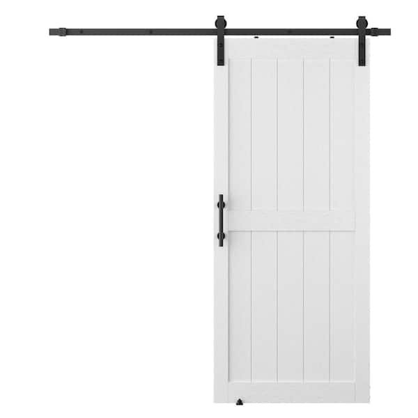 GOLDENPOLEY 36 in. x 96 in. Paneled H shape Mid-bar White Finished MDF Interior Sliding Barn Door with Hardware Kit