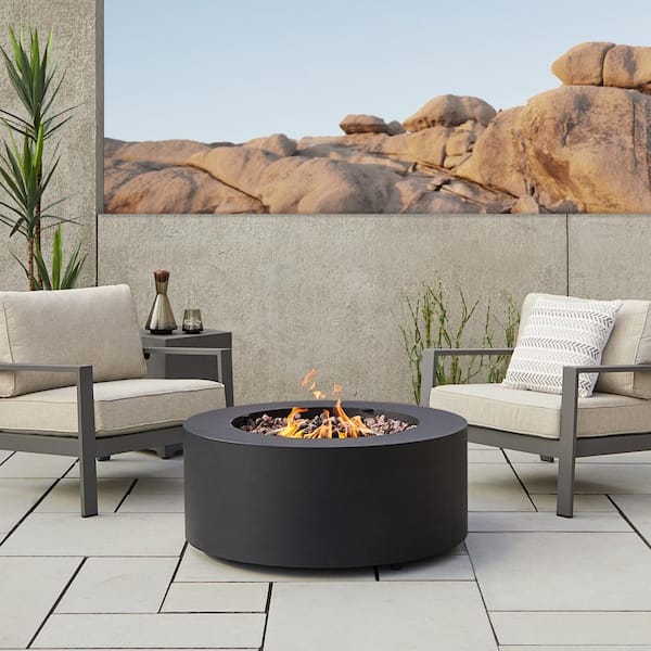 Real Flame Aegean 36 in. W X 15 in. H Round Powder Coated Steel Liquid Propane Fire Pit in Black with NG Conversion Kit