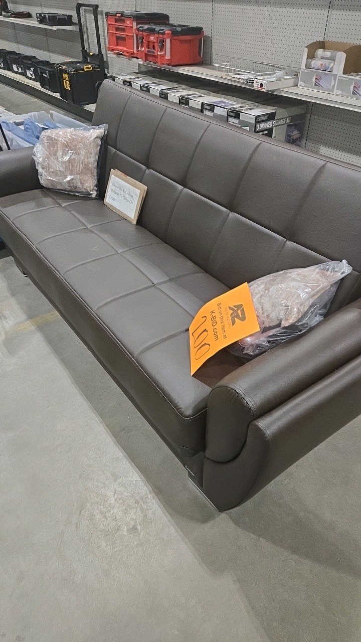 Ottomanson Basics Air Convertible 87 in. Brown Faux Leather 3-Seater Twin Size Sleeper Sofa Bed with Storage, Firm Seat Cushion