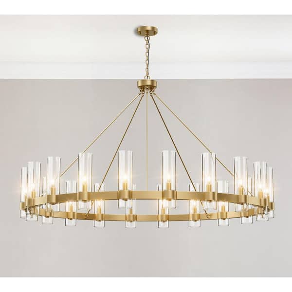 YUYI Modern Chandelier 60 in. 20-Light Gold Wagon Wheel Chandelier for Dinning Room, Kitchen Island, Foyer, Bedroom