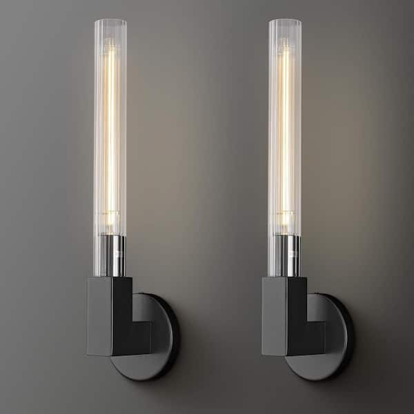 YUYI 19 in. 1-Light Black Wall Sconce, Modern Glass Vanity Lights Set of 2, Wall Lamp for Bathroom, Living Room, Bedroom