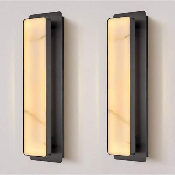 YUYI 20 in. 1-Light Black LED Wall Sconce, Natural Alabaster Modern Wall Light for Bedroom, Bathroom, Living Room