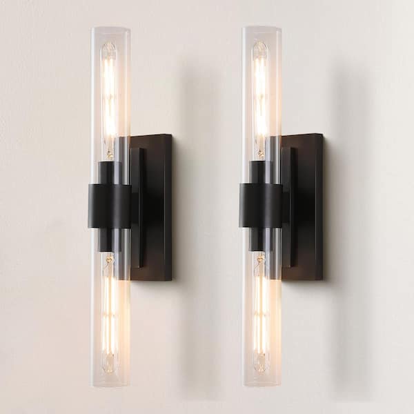 YUYI 24.8 in. 2-Light Matte Black Wall Sconce, Vanity light, Modern Wall Light for Living Room, Bathroom, Bedroom (Set of 2)