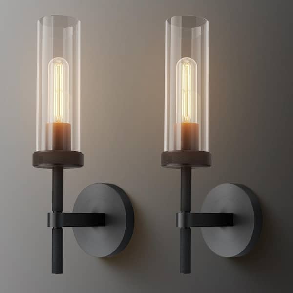YUYI 14 in. 1-Light 2-Piece Black Wall Sconce, Modern Wall Lighting for Living Room, Bedroom, Hallway, Bathroom